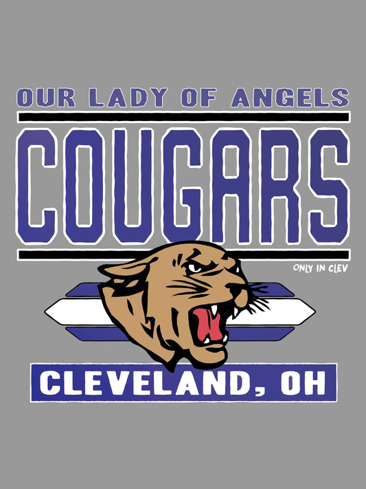 "Our Lady of Angels Cougar/Stripes" Design on Gray - Only in Clev 