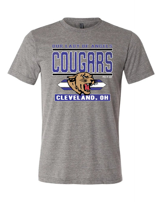 "Our Lady of Angels Cougar/Stripes" Design on Gray - Only in Clev 