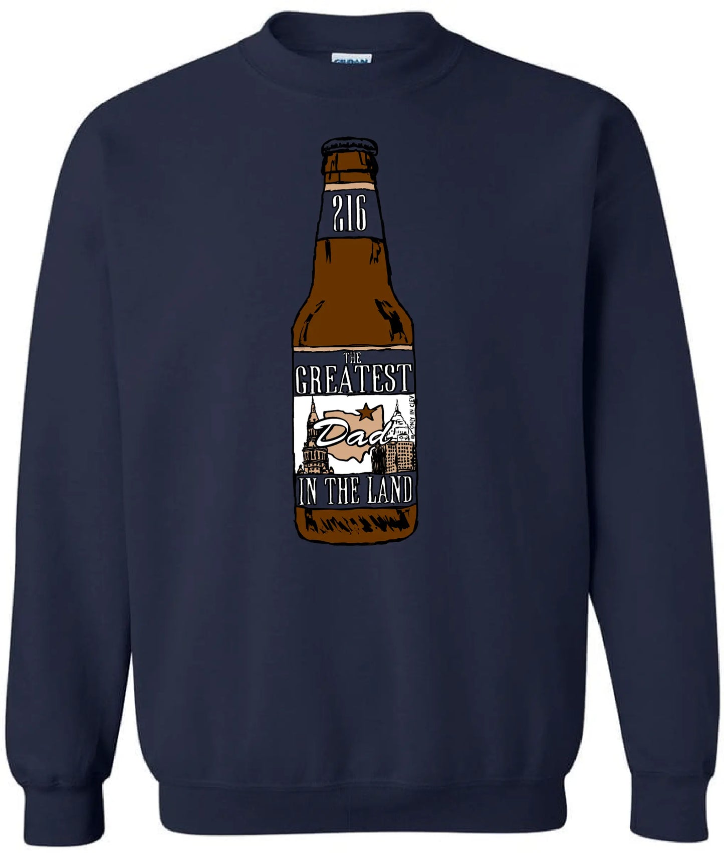 "Greatest Dad in the Land Beer Bottle" on Navy - Only in Clev