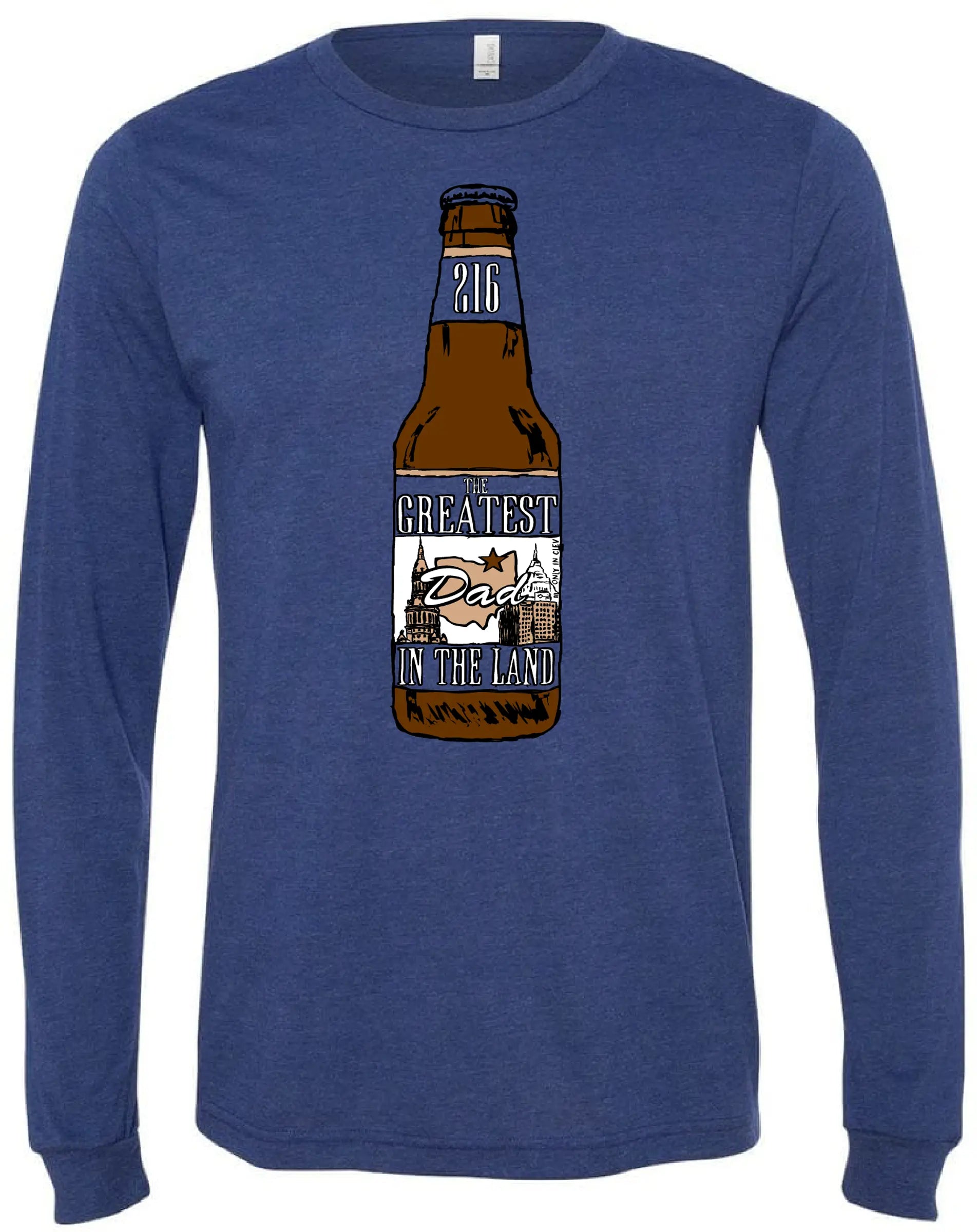 "Greatest Dad in the Land Beer Bottle" on Navy - Only in Clev