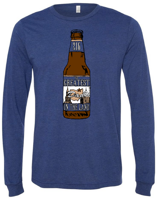 "Greatest Dad in the Land Beer Bottle" on Navy - Only in Clev