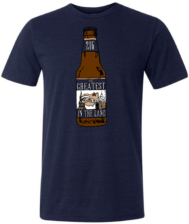 "Greatest Dad in the Land Beer Bottle" on Navy - Only in Clev