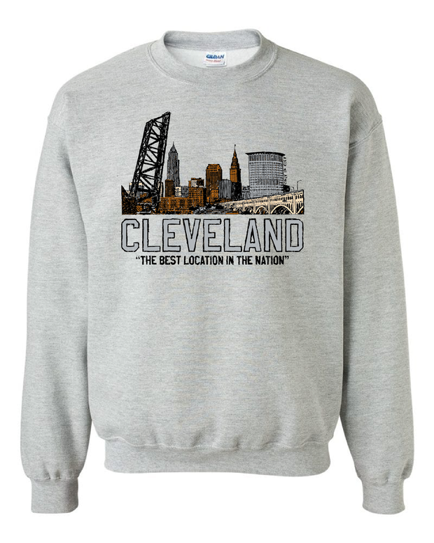 "Best Location in the Nation" Colorful Skyline" on Gray - Only in Clev