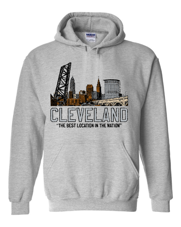 "Best Location in the Nation" Colorful Skyline" on Gray - Only in Clev