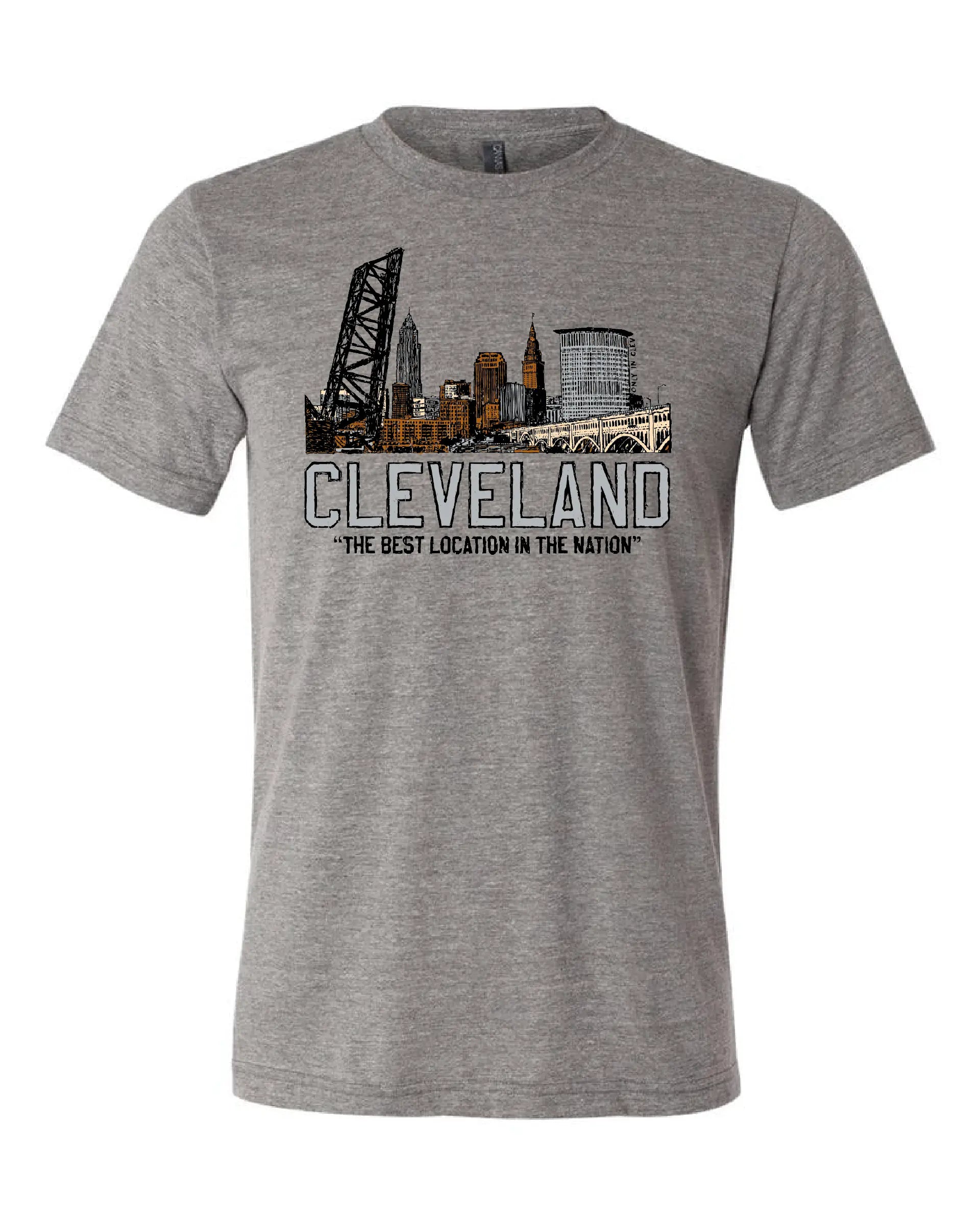 "Best Location in the Nation" Colorful Skyline" on Gray - Only in Clev