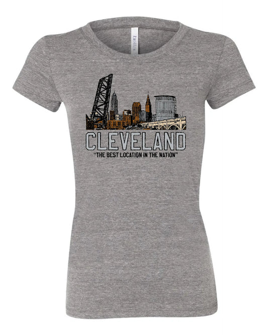 "Best Location in the Nation" Colorful Skyline" on Gray - Only in Clev