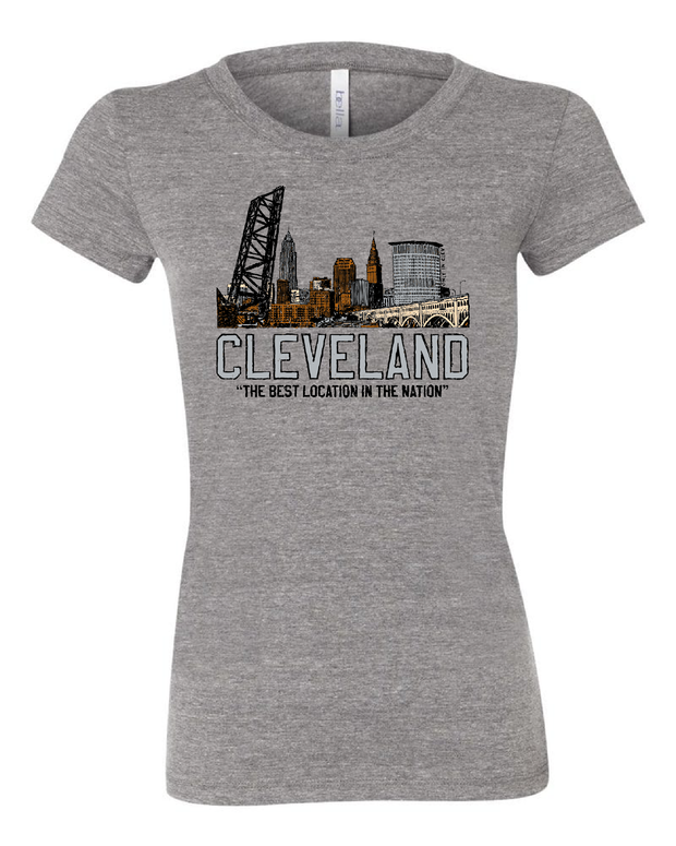 "Best Location in the Nation" Colorful Skyline" on Gray - Only in Clev