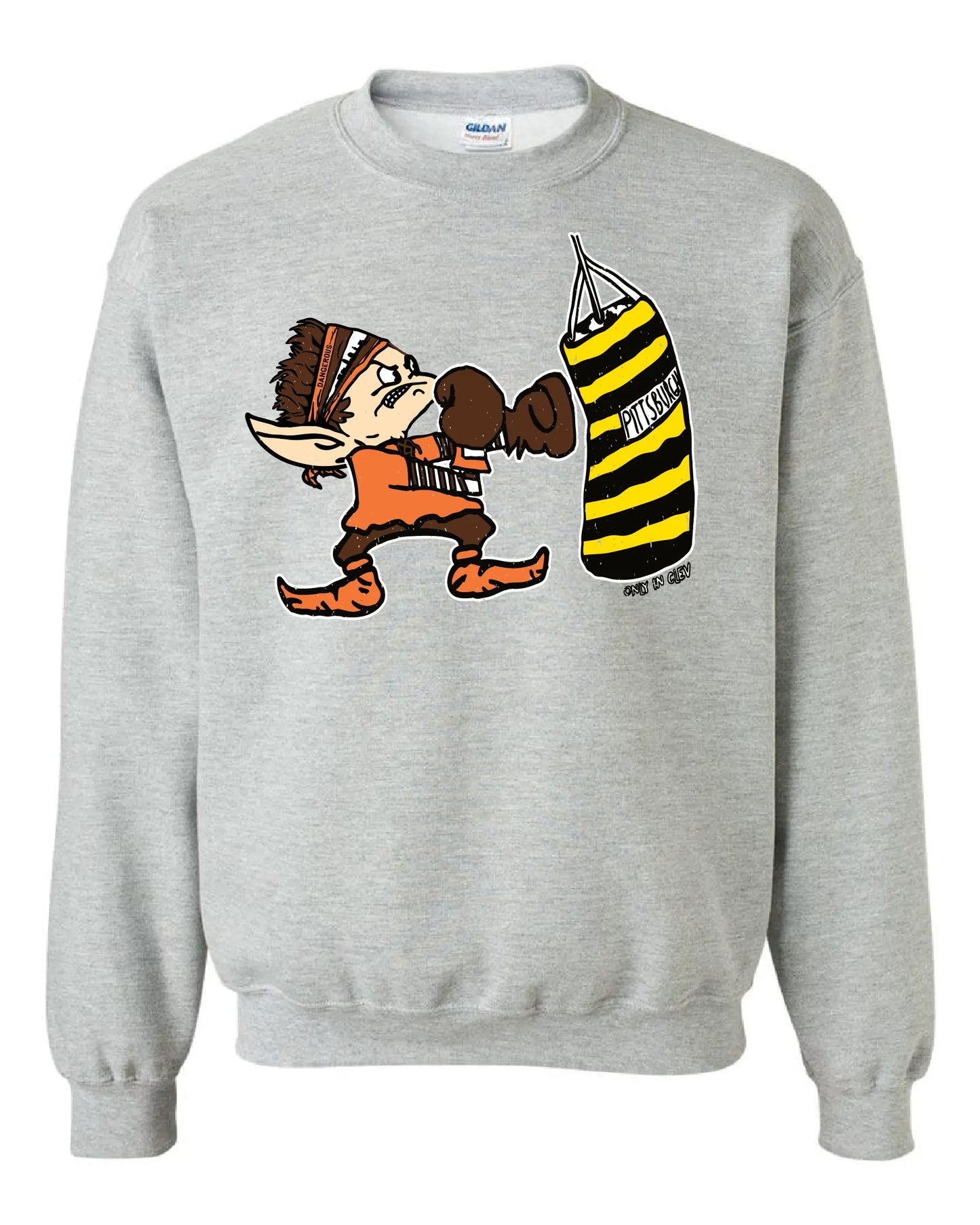 "Elf Punching Pittsburgh Bag" on Gray - Only in Clev
