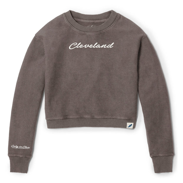 Embroidered "Cleveland "on Graphite Cropped Crew Sweatshirt