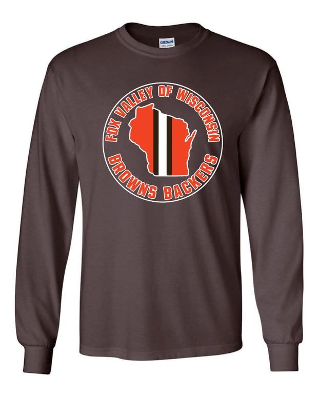 "Fox Valley Wisconsin Browns Backers" Design on Brown