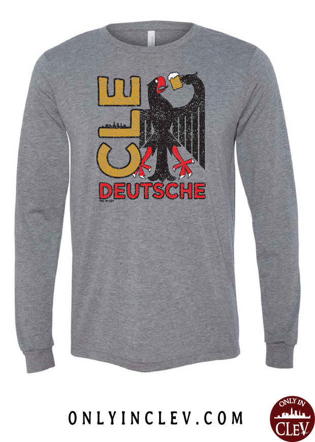 "CLE Deutsche Drinking T-Shirt" on Gray - Only in Clev