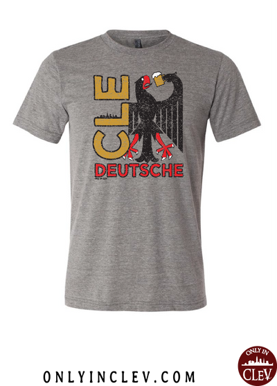 "CLE Deutsche Drinking T-Shirt" on Gray - Only in Clev