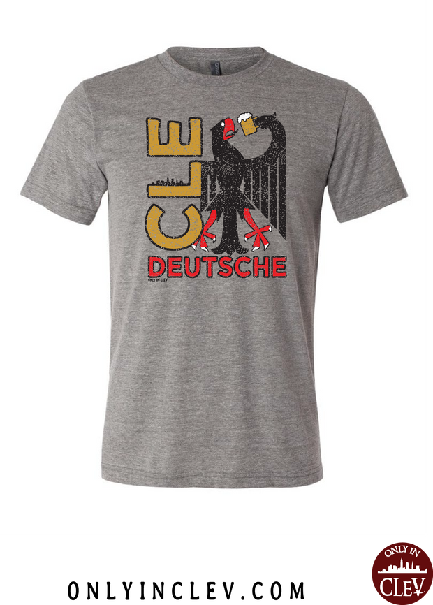 "CLE Deutsche Drinking T-Shirt" on Gray - Only in Clev