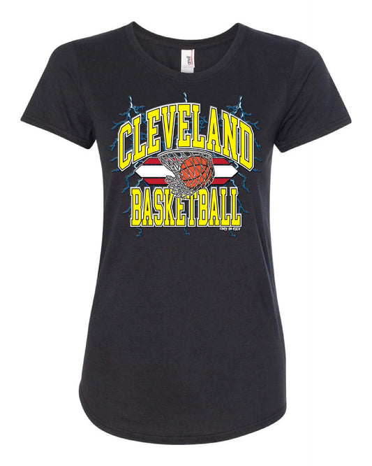 "Cleveland Basketball Retro" Gold design on Black - Only in Clev 