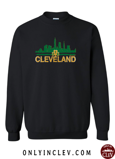 Cleveland Irish Skyline on Black Crewneck Sweatshirt - Only in Clev
