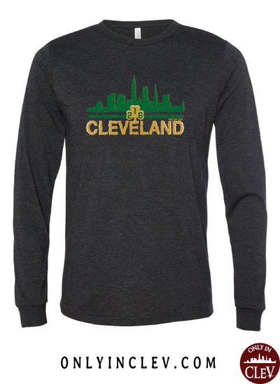 Cleveland Irish Skyline on Black Long Sleeve T-Shirt - Only in Clev