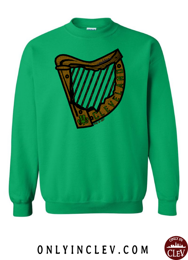 Irish Harp on Green Crewneck Sweatshirt - Only in Clev