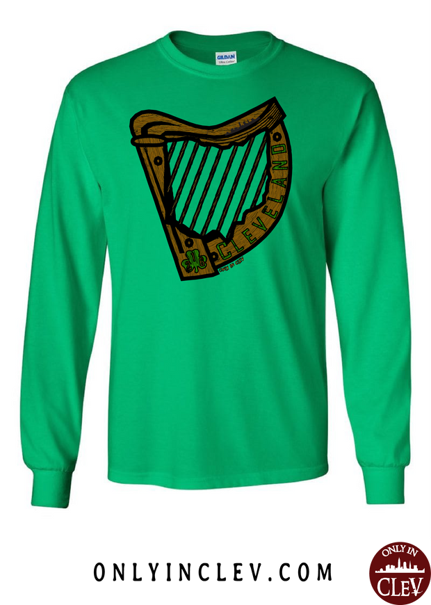 Irish Harp on Green Long Sleeve T-Shirt - Only in Clev