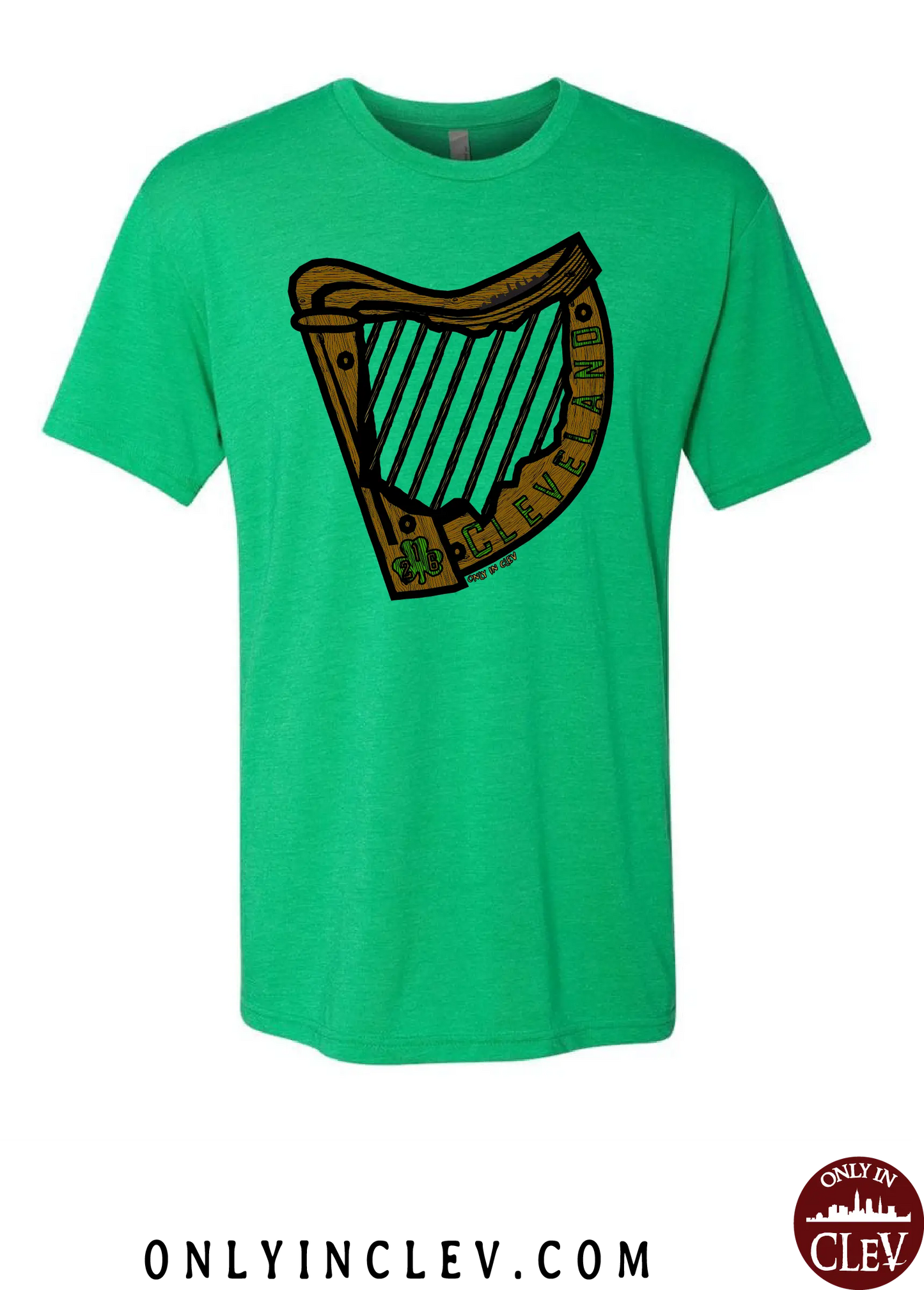 "Cleveland Irish Harp" Design on Green - Only in Clev