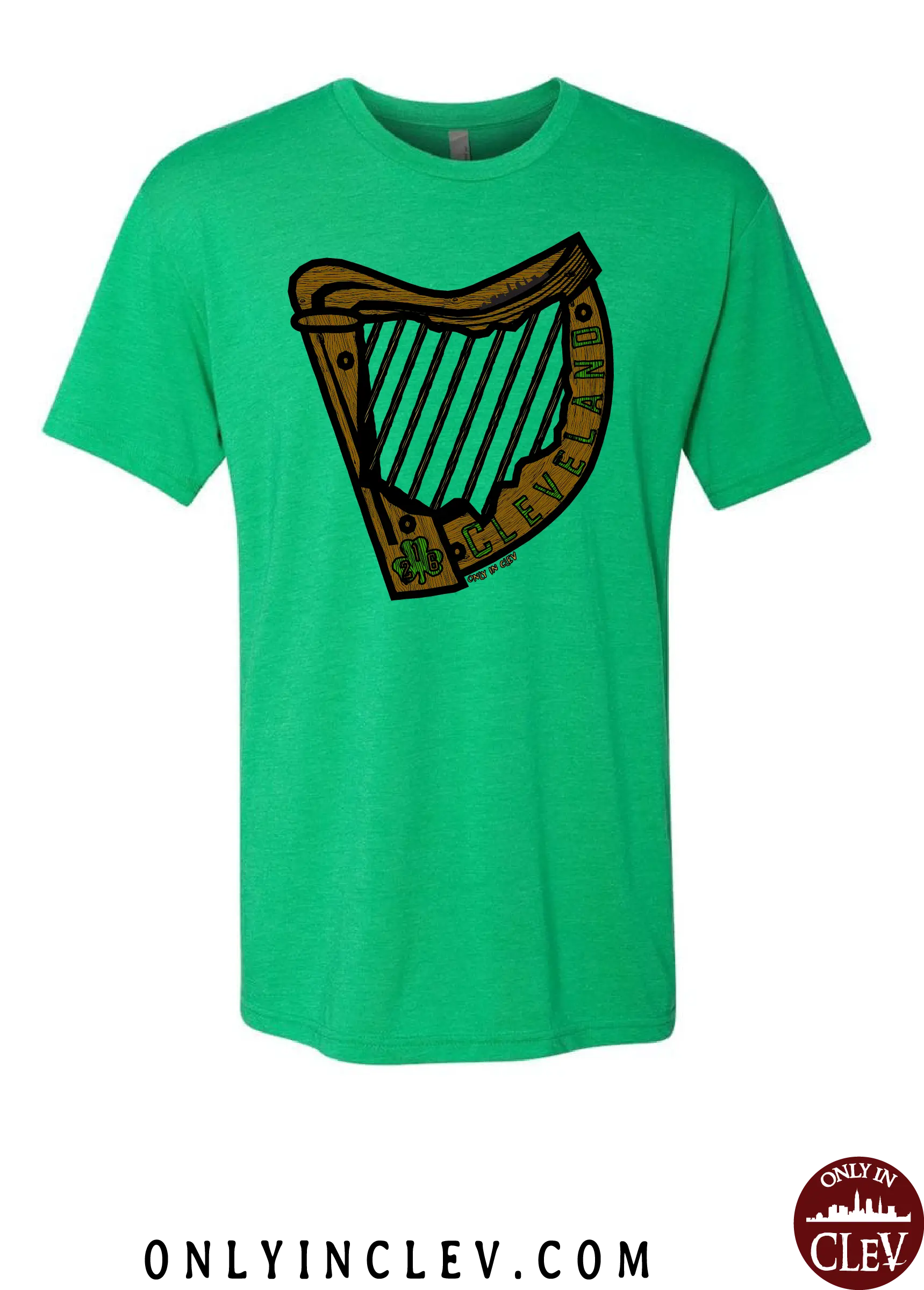 "Cleveland Irish Harp" Design on Green - Only in Clev