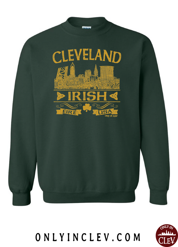 Cleveland Irish on Emerald Green Crewneck Sweatshirt - Only in Clev