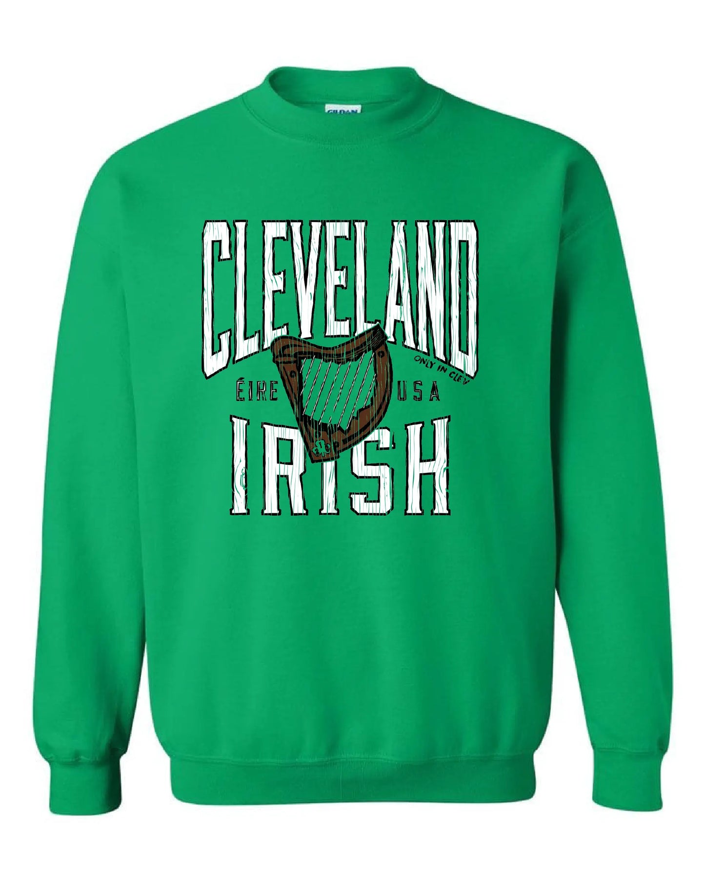 "Cleveland Irish Harp" on Kelly Green - Only in Clev 3XL-Crew-Sweatshirt
