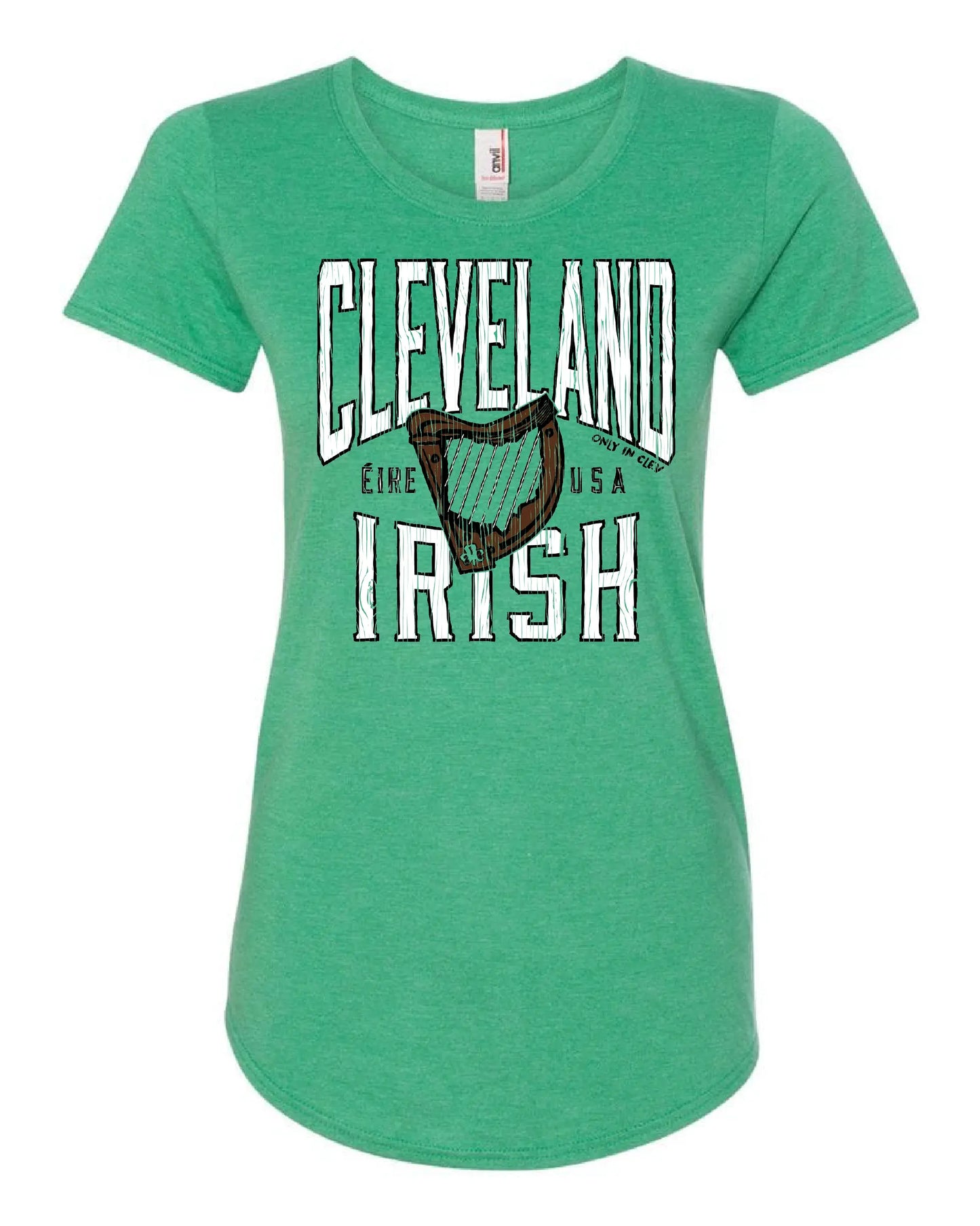 "Cleveland Irish Harp" on Kelly Green - Only in Clev 2XL-Women-s-Short-Sleeve-T-Shirt