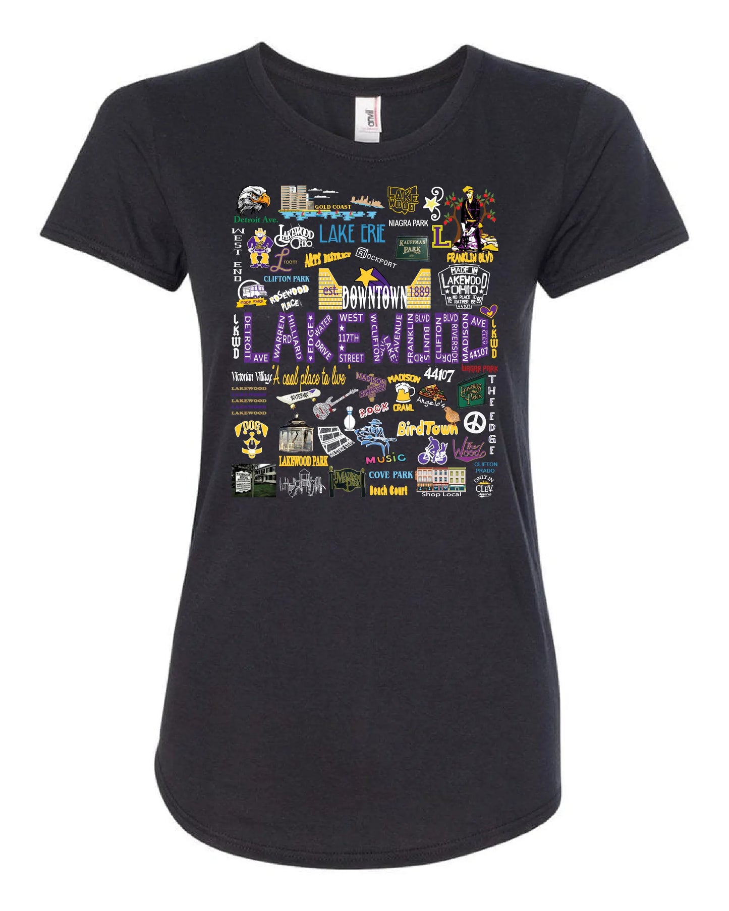 "Lakewood Collage" Design on Black - Only in Clev 