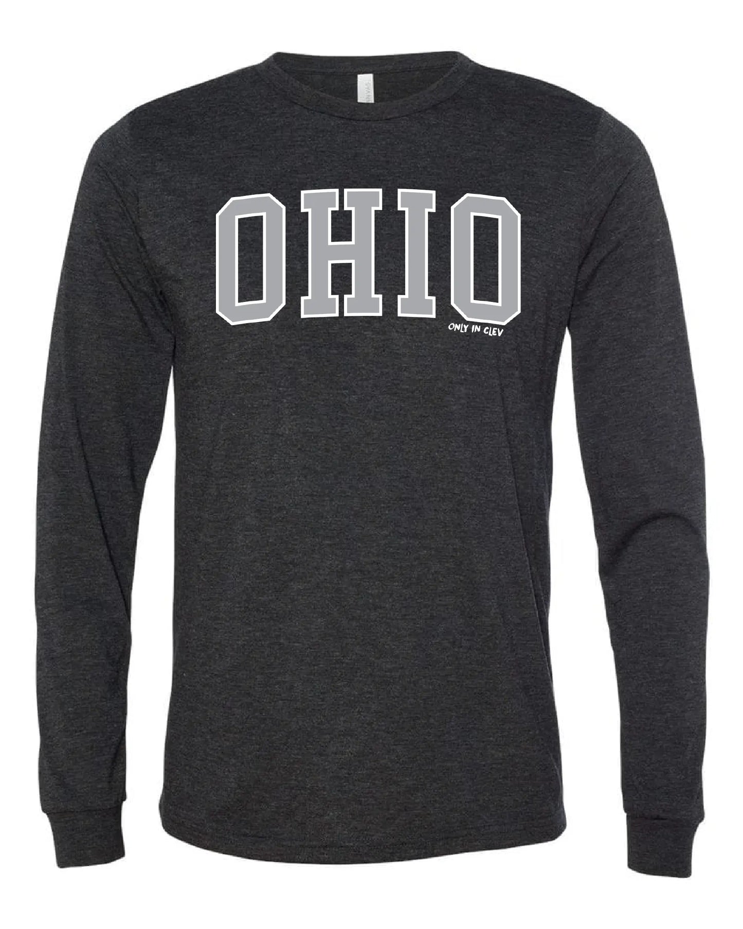"Arched Metallic Silver Ohio" Design on Black - Only in Clev