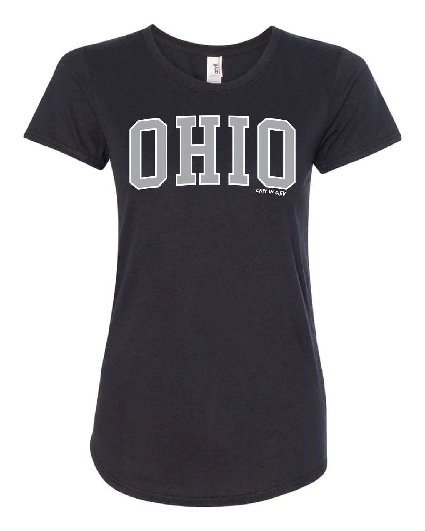 "Arched Metallic Silver Ohio" Design on Black - Only in Clev