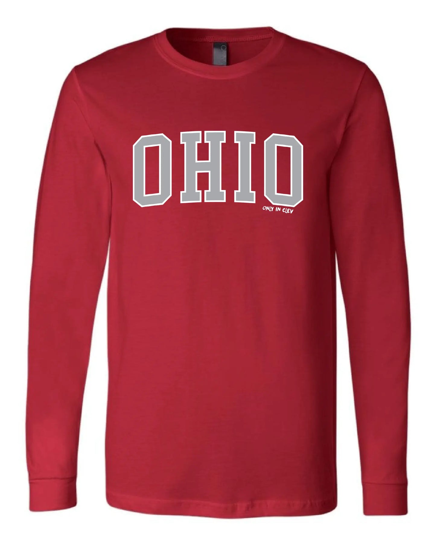 "Arched Metallic Silver Ohio" Design on Red - Only in Clev