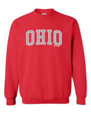 "Arched Metallic Silver Ohio" Design on Red - Only in Clev