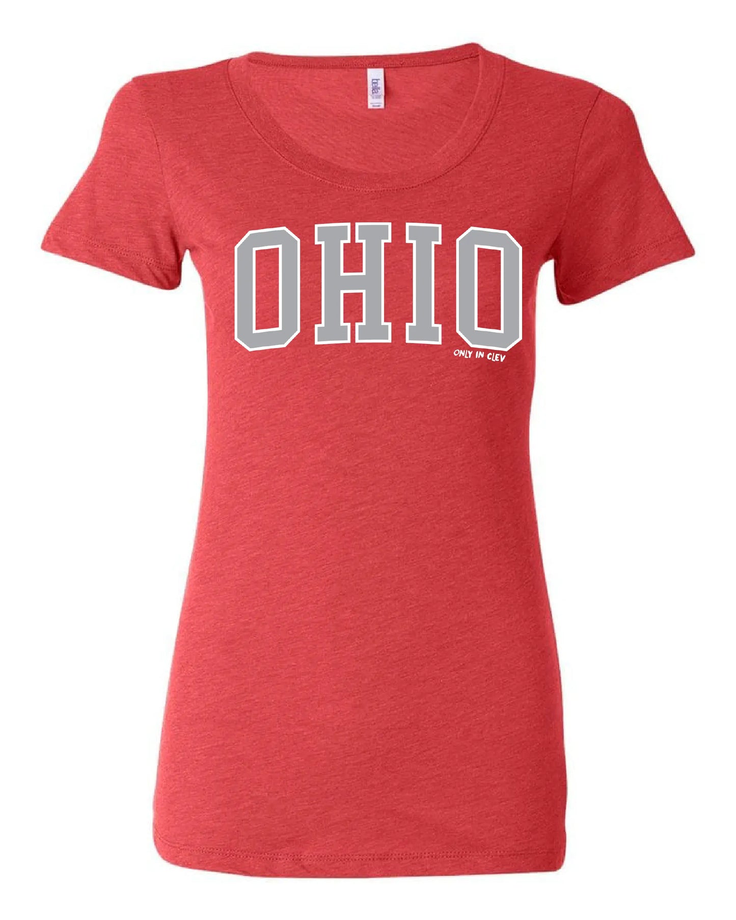 "Arched Metallic Silver Ohio" Design on Red - Only in Clev