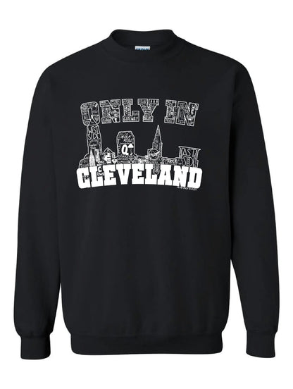 "Only in Cleveland White Design" on Black - Only in Clev