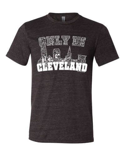 "Only in Cleveland White Design" on Black - Only in Clev