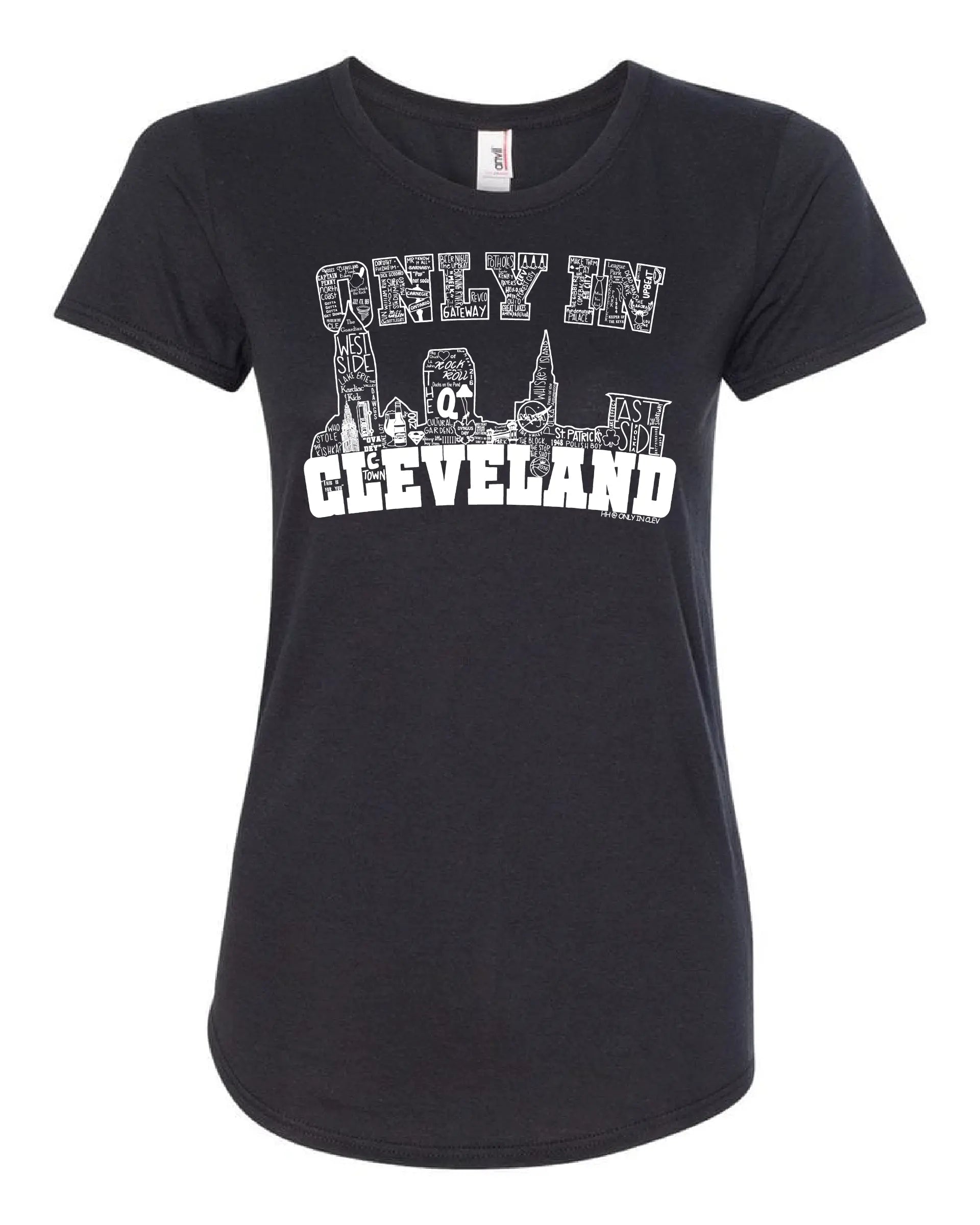 "Only in Cleveland White Design" on Black - Only in Clev