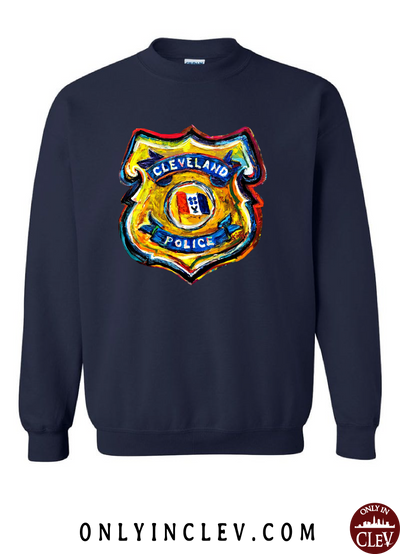 Cleveland Police Badge on Navy Crewneck Sweatshirt - Only in Clev