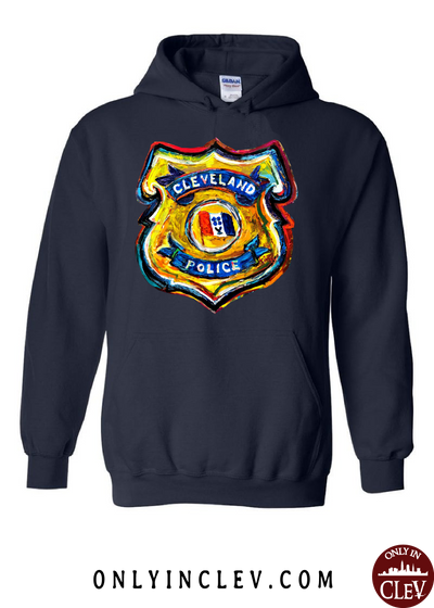 Cleveland Police Badge on Navy Hoodie - Only in Clev