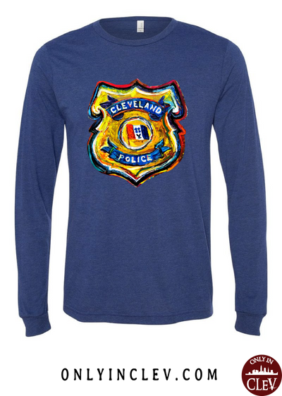Cleveland Police Badge on Navy Long Sleeve T-Shirt - Only in Clev
