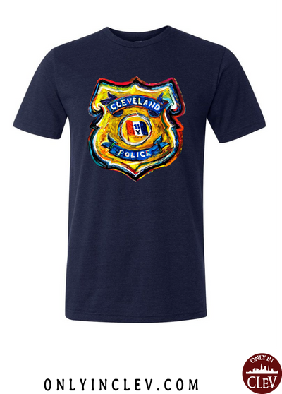 Cleveland Police Badge on Navy T-Shirt - Only in Clev