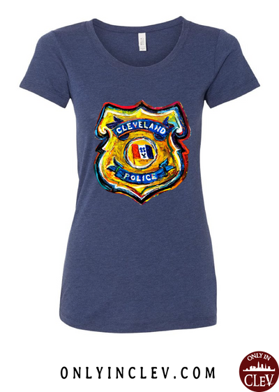 Cleveland Police Badge on Navy Womens T-Shirt - Only in Clev