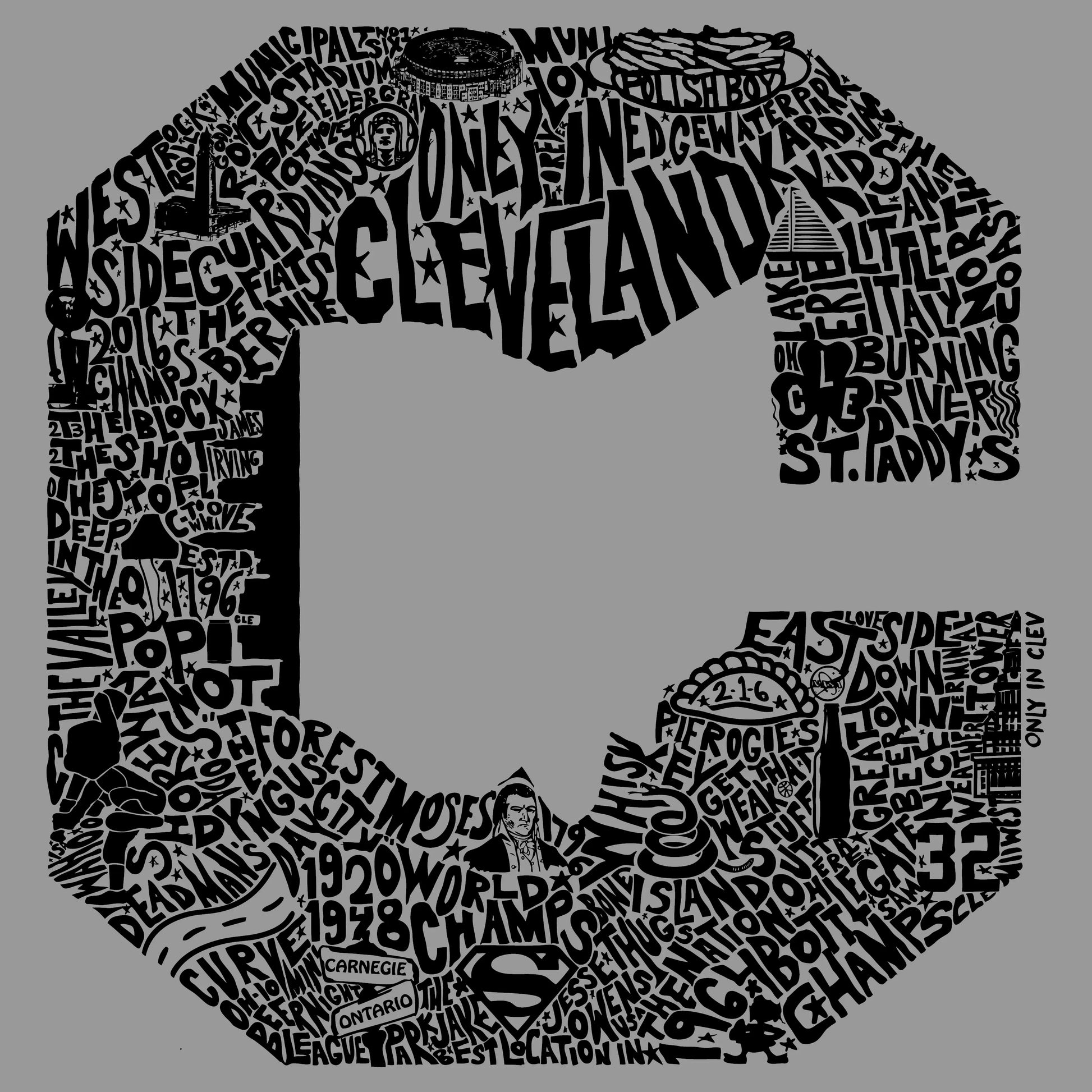 "Block C" Only in Cleveland Design" on Gray - Only in Clev