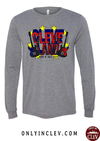 Cleveland Rock and Roll City on Grey Long Sleeve T-Shirt - Only in Clev