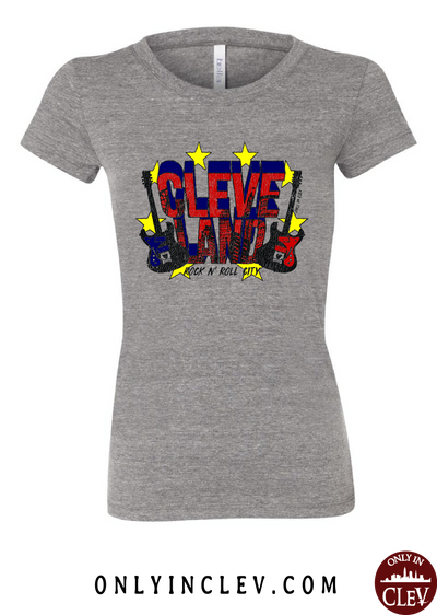 Cleveland Rock and Roll City on Grey Womens T-Shirt - Only in Clev