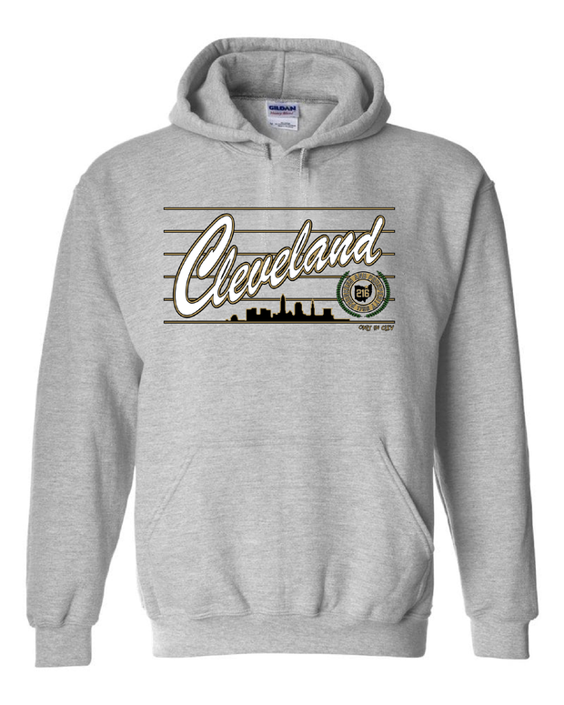 "Cleveland Script Metallic Gold" Design on Gray - Only in Clev