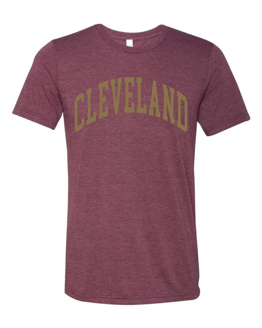 "Cleveland Block Gold" Basketball on Maroon - Only in Clev 