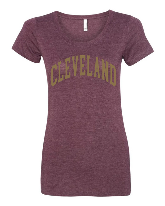"Cleveland Block Gold" Basketball on Maroon - Only in Clev 