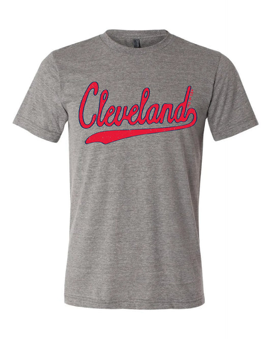 "Red Script" Cleveland Baseball Design on Gray - Only in Clev 3XL-Men-s-Short-Sleeve-T-Shirt