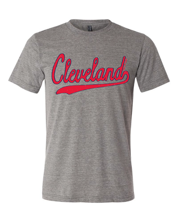 "Red Script" Cleveland Baseball Design on Gray