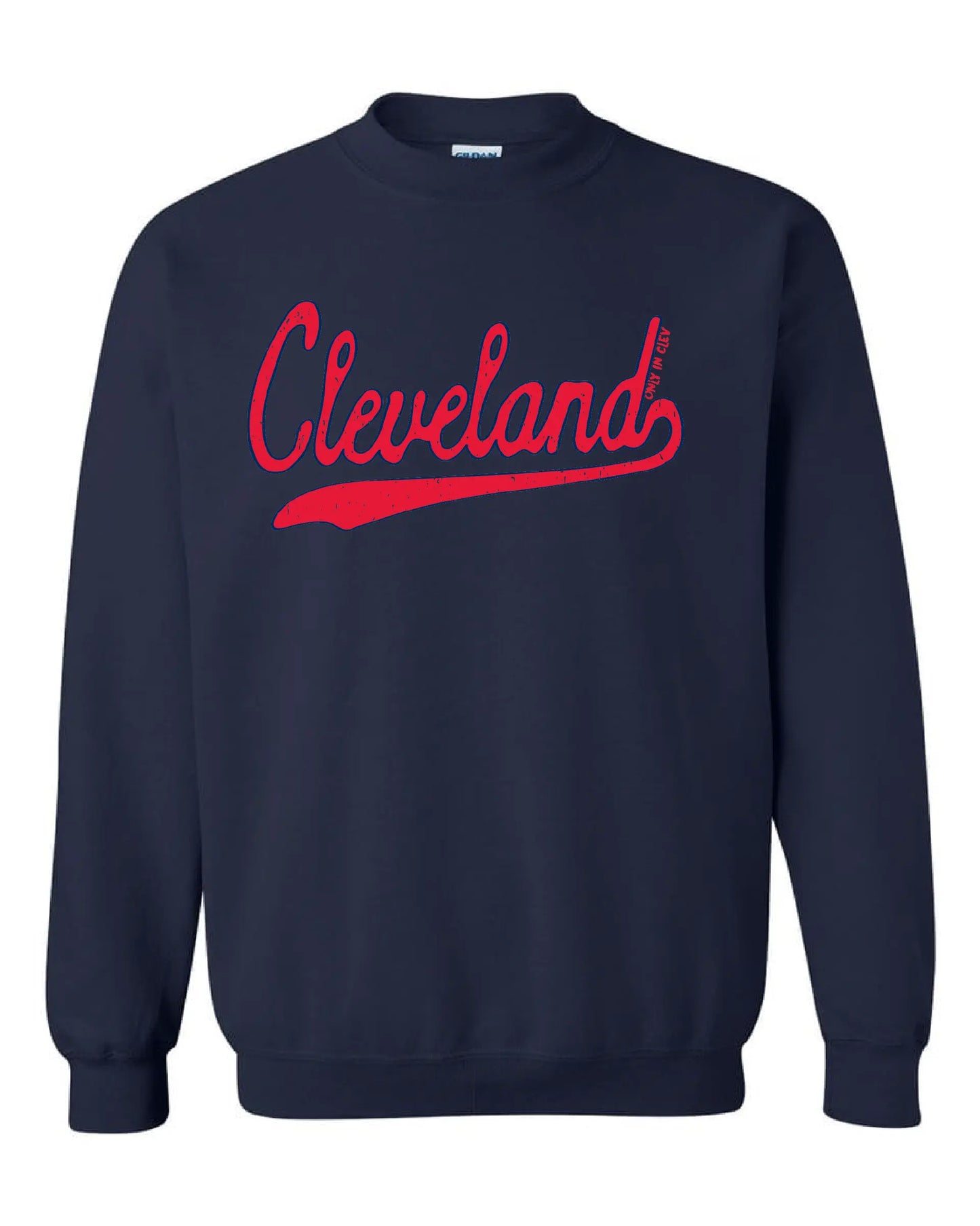"Red Script" Cleveland Baseball Design on Navy - Only in Clev 3XL-Crew-Sweatshirt
